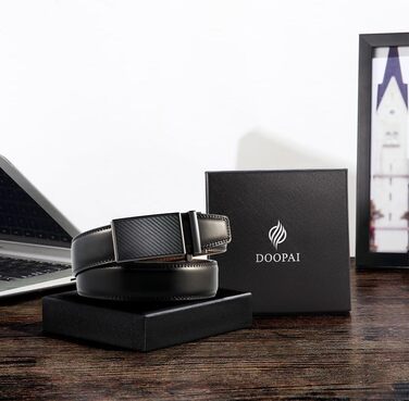 Чоловічий шкіряний ремінь DOOPAI з автоматичною застібкою, 35 мм, регульований розмір, без отворів. Білий/Чорний, 115-135 см
