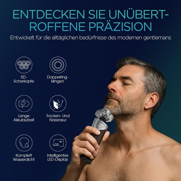 Електричний чоловічий бритва VOYOR TX500 5D з LED дисплеєм та бездротовою зарядкою (150 хв)