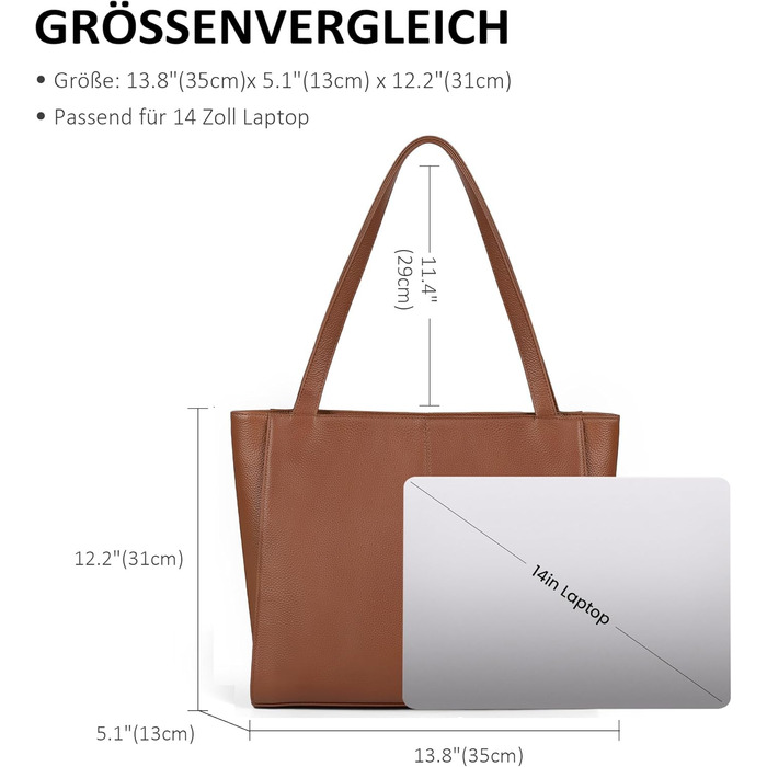 Сумка жіноча шкіряна befen Shopper, велика, для ноутбука 14