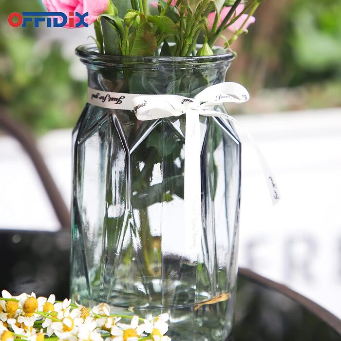 Скляна ваза OFFIDIX з градієнтом кольорів, багатоколірна, геометричний дизайн, для квітів, декору, весіль, свят, офісу або дому (прозора сіра)