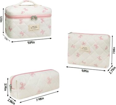Набір косметичок з квітами для дівчаток, набір культуртреш для жінок, степкова косметичка для макіяжу, бавовняний культуртреш, косметичка Coquette, естетичні речі Clean Girl, косметична сумка (біло-рожева стрічка)