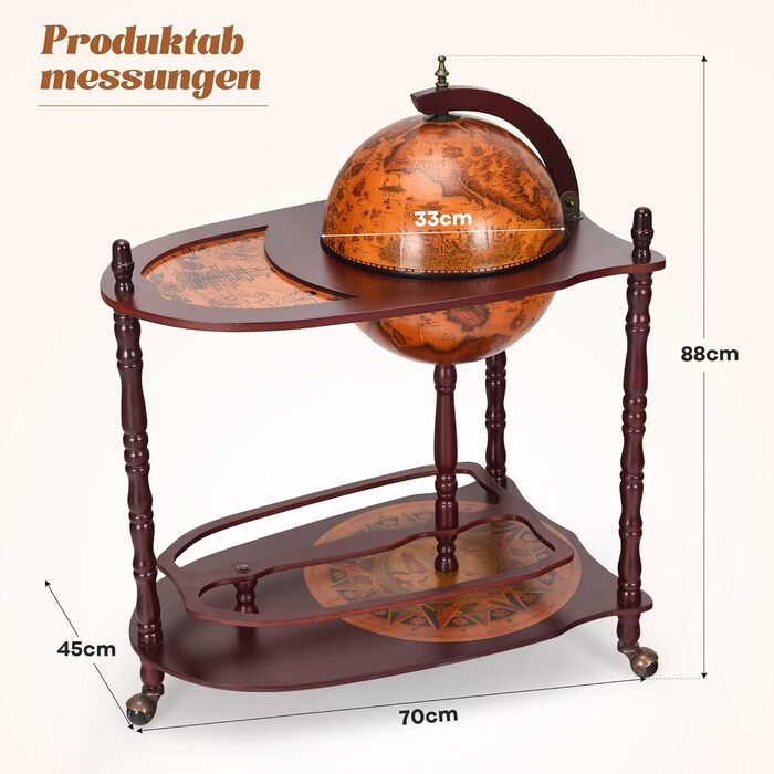 COSTWAY Globusbar Minibar World Globe Wine Rack Bottle Rack Globe Bar Home Bar Cocktail Bar Decorative Bar Table Bar, with Wheels, with Tabletop