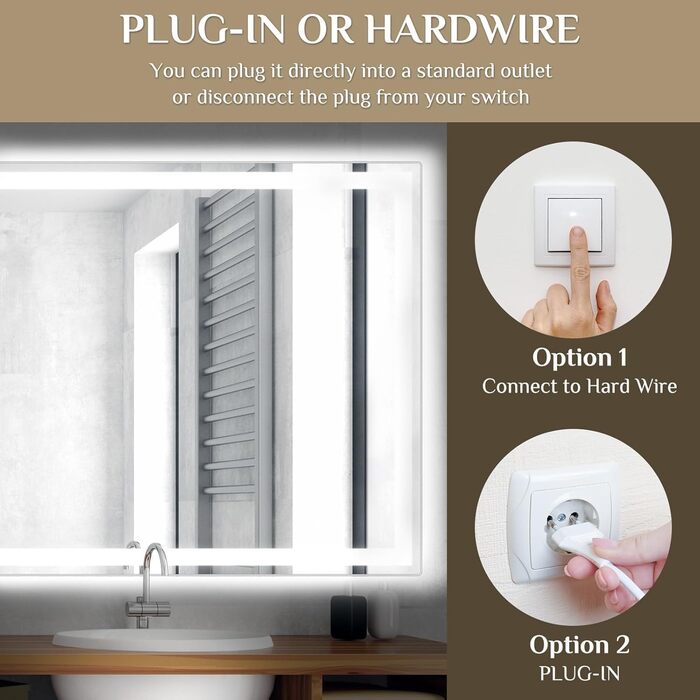 Дзеркало для ванної кімнати Clevich з підсвічуванням 70x50 см, LED дзеркало з 3 кольорами світла, регульована яскравість, захисне скло, сенсорне управління, функція пам'яті, запобігання запотіванню, 80x60 см