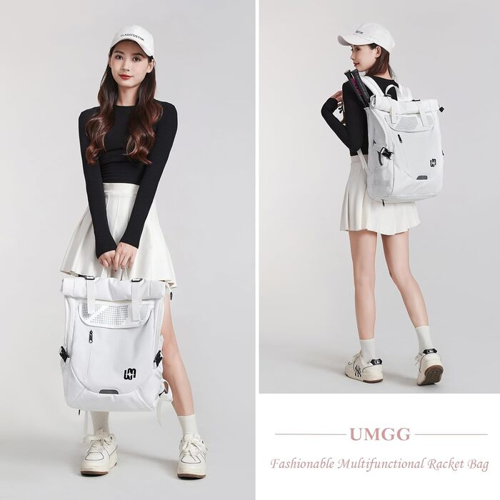 Спортивна сумка для тенісу UtiaMiaoGonGo - рюкзак для ракет, вміщує 2 ракетки та має відділення для взуття. Підходить для тенісу, бадмінтону та падел-тенісу (білий)