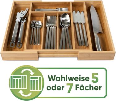 Loco Bird Cutlery Box for Drawers made of Bamboo – Extendable up to 7 Compartments - Cutlery Insert for Kitchens & RVs - Drawer Insert for Kitchen Drawers - Cutlery Box made of Wood