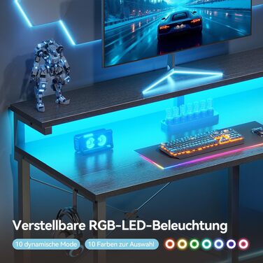 Ігровий стіл Coleshome з LED-підсвіткою та підставкою для монітора, 100×45 см, чорний