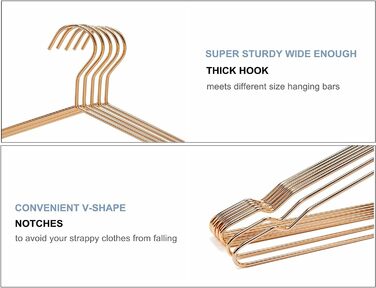 Amber Home 20-Piece 43cm Rose Gold Iron Clothes Hangers, Rose Gold Metal Clothes Hangers with Non-Slip Groove for Suit, T-Shirt, Shirt, Jacket, Dress, Pants, Robust and Durable