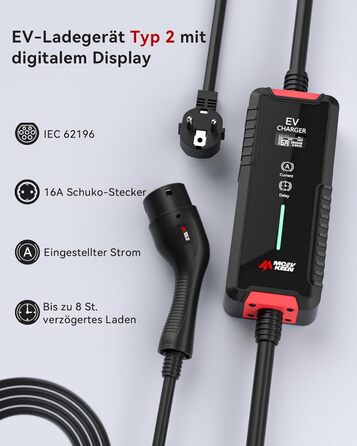 Кабель для зарядки електромобіля Type 2 Schuko 3.6 кВт, 5м, IP65, 16A - Зарядний пристрій для електрокарів та гібридів