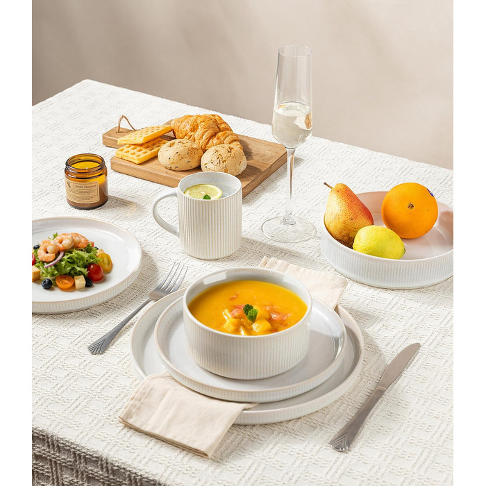 Набір посуду GBhome з каменю, 18 предметів, ручна робота, набір посуду з реактивною глазур'ю, для 6 осіб, безпечний у мікрохвильовці та посудомийній машині, глибокий зелений (бежевий, 6 чашок)