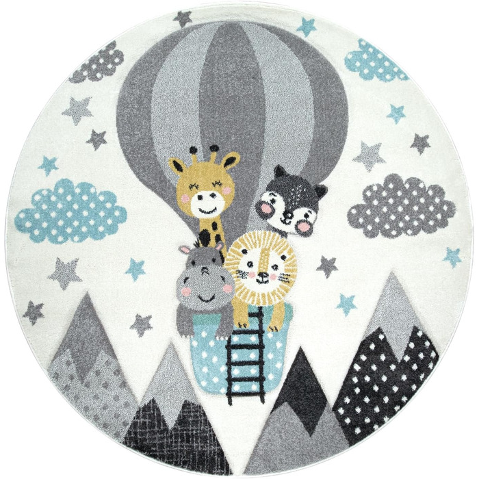 Paco Home Rug Children's Room Boy Girl Children's Rug Play Rug Short Pile Rainbow Farm Unicorn Butterfly Bunny, Size: Ø 120 cm Round