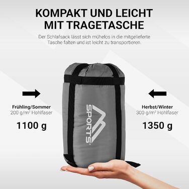 Спальний мішок MSports Premium Outdoor з ременем для перенесення – вибір для весни/літа (200GSM) або осені/зими (300GSM) для кемпінгу, подорожей, фестивалів – теплий мумієподібний спальний мішок оливкового кольору (сріблясто-сірий, 200 GSM – весна/літо)
