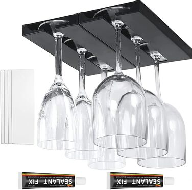 Тримачі для келихів вина ROLMZJX (2 шт.) - підвісні, для шафи, пластикові, чорні. Підходять для дому, ресторану, готелю, бару.