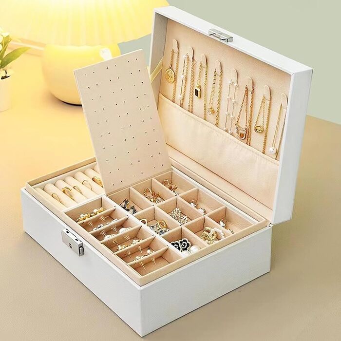 Шкатулка для прикрас XPOOP з відділеннями, для жінок, з ключем, знімний лоток, для кілець, сережок, браслетів, намист, брошей