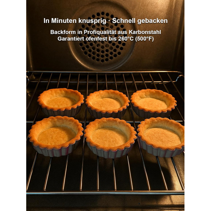 Форми для тартів Yamteck Tarteform 10см (6 шт.) з підйомною основою, золотисті. Антипригарне покриття з вуглецевої сталі для тартів, пирогів, фруктових тортів, різдвяного печива, сімейних обідів та свят. Набір 6 шт.