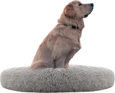 Крісло-гніздо для собак XXXL, кругле, знімний, пральний чохол, анти-тривожне, штучне хутро, м'яке, комфортне, пухнасте ліжко для домашніх тварин (115 см, сірий)