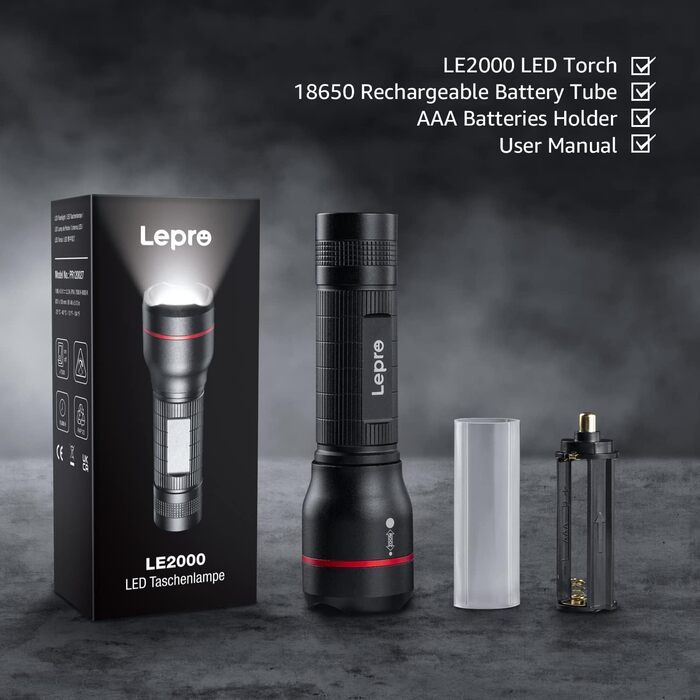 LED ліхтар Lepro LE050: яскравий, з кліпсою, зумується, 5 режимів, водонепроникний. Ідеально для кемпінгу, риболовлі, туризму, подарунок