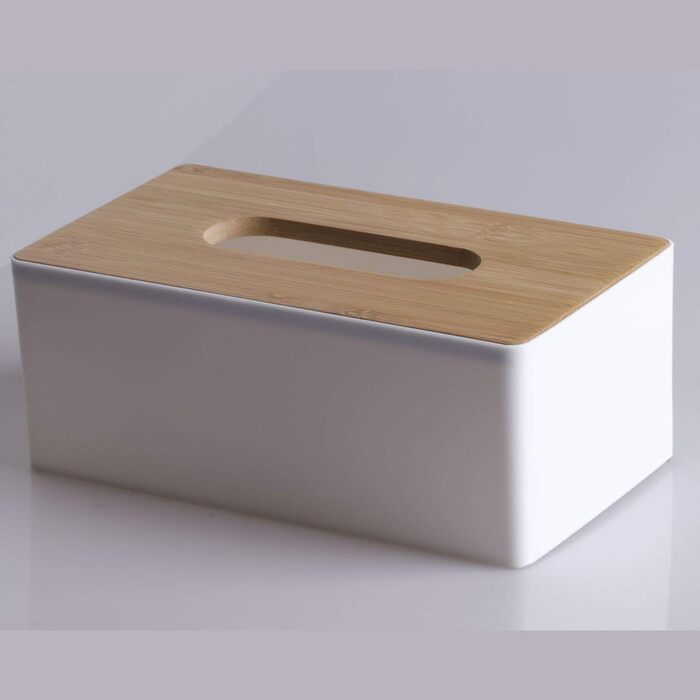 Tissue box with bamboo wood lid, rectangular tissue dispenser box, plastic tissue box for bathroom, car, office, 21.5 x 12 x 8.5 cm (Pink)