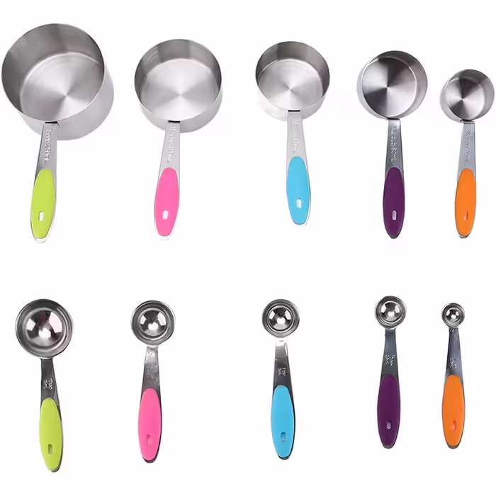 Measuring Spoon Set, 10-Piece Measuring Cup and Spoon Set, Stainless Steel Measuring Spoons with Silicone Handles, Durable Stackable Measuring Cup and Spoon Set for the Kitchen