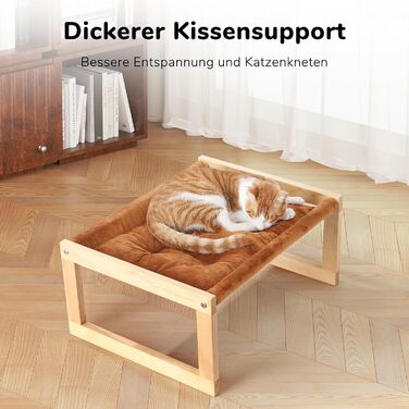 Cat bed and dog bed, elevated, large, and breathable, made of high-quality birch plywood, 53W x 42L x 25H cm - ideal for cats and small dogs (Brown color)