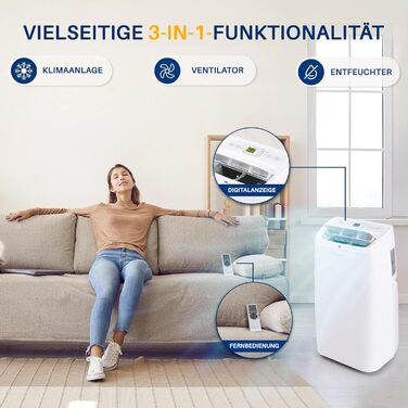 Мобільний кондиціонер SereneLife 9000 BTU (12000 BTU EU) – 3-в-1: кондиціонер, вентилятор, осушувач повітря. Для приміщень до 42 м², білий