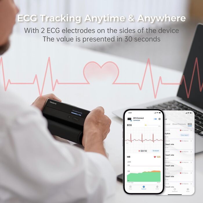 Тонометр CheckMe BP2 Connect на плечі з ЕКГ та AI-аналізом, середнє значення з 3 вимірювань, Bluetooth & WiFi, вимірювання пульсу, APP безлімітна база даних (Android&iOS)