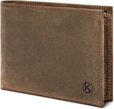 KORUTA® Men's Wallet Brown with RFID Protection Genuine Leather Bifold Wallet Large 13 Compartments Wallet for Men Wallet Leather (Vintage Brown)