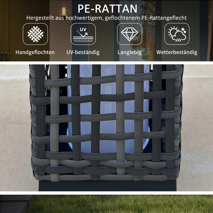 Outsunny Solar Lantern Rattan Solar Lamp Waterproof Path Light with Light Sensor Automatic LED Garden Lamp Outdoor Light for Balcony Steel Grey