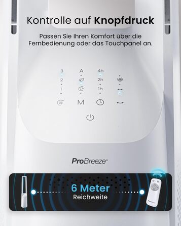 Вентилятор без лопатей Pro Breeze 101 см з пультом, LED дисплеєм, 6 швидкостями, 5 режимами, автоколиванням 60° та таймером 7 годин - білий