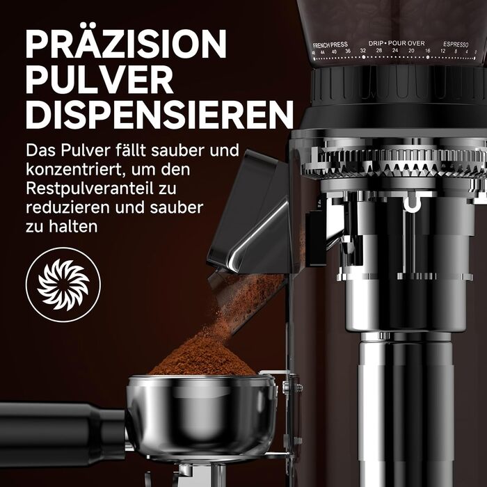 AMZCHEF Електрична кавомолка з регулюванням помелу для еспресо, drip, pour over, cold brew та French press | Срібна