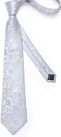 Набір аксесуарів для чоловіків DiBanGu: краватка, хустинка, кафтанчики, краватковий затискач, шовковий паваротний узор, білий / срібний