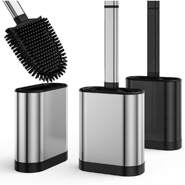 Силіконова щітка для унітазу Klobürste з нержавіючої сталі та контейнером, гнучка щітка для унітазу, настінний монтаж без свердління, срібна