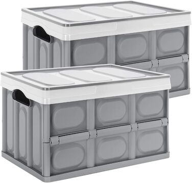 Yorbay 2-Piece Set 55L Professional Folding Box Transport Box with Lid, Foldable Storage Box with Handle, Stackable Boxes Storage Box Folding Boxes Stackable Boxes for Storage and Transport, PP, Grey (55L)