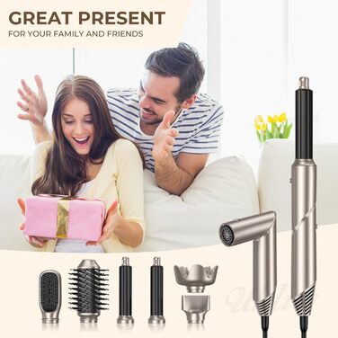 UKLISS 6-в-1 Airstyler: Фен-щітка, локони, укладка, іонізація 60 000 U/min, золотий