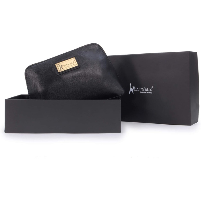 Сумка-косметичка Catwalk Collection Emma чорного кольору, середнього розміру, з натуральної шкіри для ручної сумки