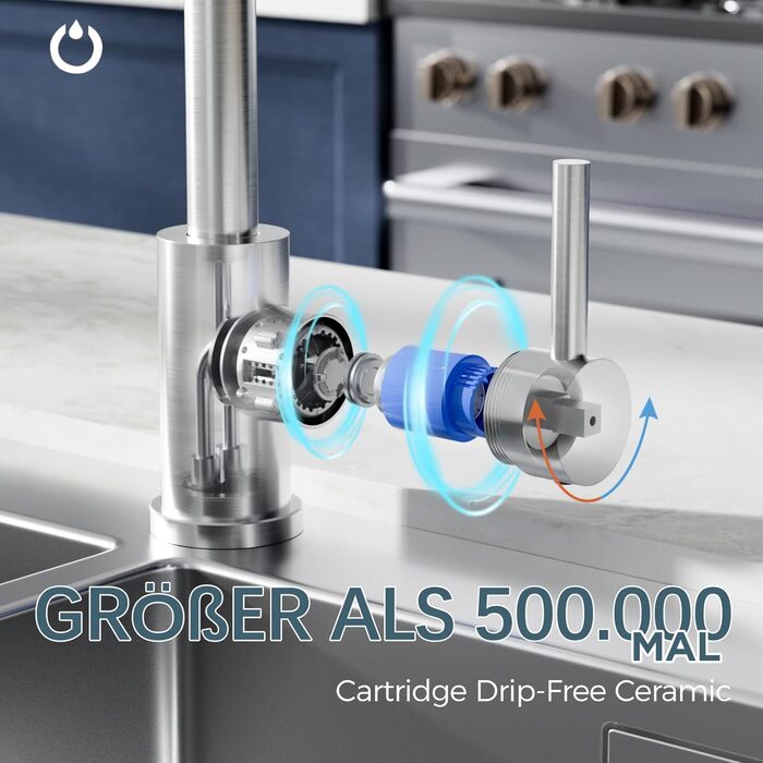 Змішувач для кухні FORIOUS з поворотним гусаком 360°, однорідний, з нержавіючої сталі, для встановлення в 1 отвір