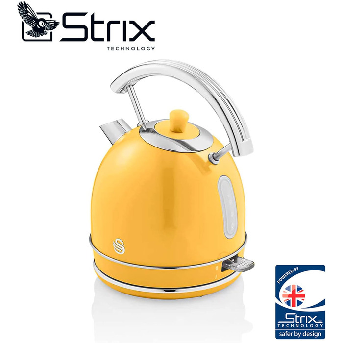 Swan Retro Electric Kettle - 1.8L, Vintage Design, Automatic Shut-Off, Cordless, BPA-Free Stainless Steel, 3000W (Yellow)