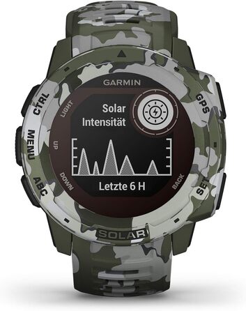 Garmin Instinct - водонепроникні GPS-годинники зі спортивними та фітнес-функціями. Вимірювання частоти серцевих скорочень на зап'ясті, фітнес-трекер та сповіщення зі смартфона. Різні моделі на вибір (Instinct Solar Camo, Зелений)