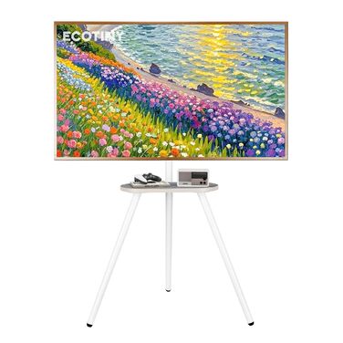 Стійка для телевізора 43-65 дюймів LCD LED OLED до 35 кг, регульована по висоті, поворотна, дерев'яна підставка з полицею, VESA 400x400 мм, біла