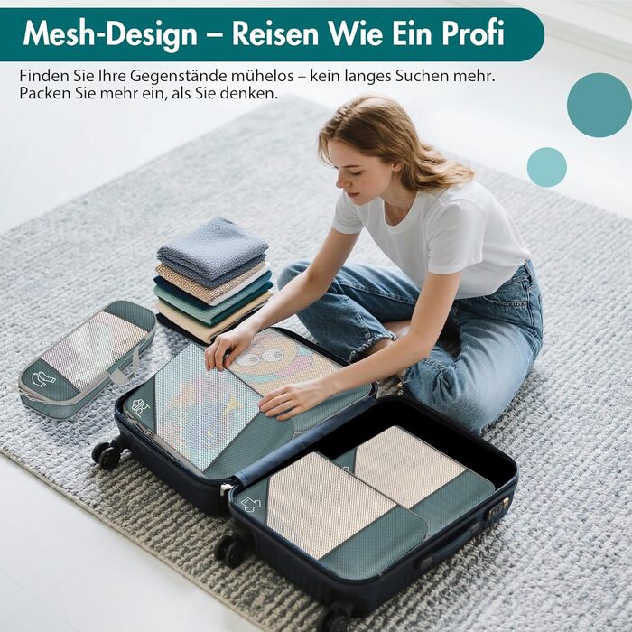 Органайзер для валізи, 9 шт. Комплект компресійних пакувальних кубів з чохлом для взуття, водонепроникні та дихаючі, сірі