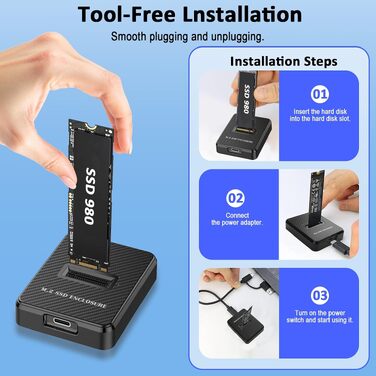 Зовнішній корпус-док-станція M.2 NVMe та SATA на USB-C, адаптер для SSD з підтримкою Dual-Protocol, швидкість 10 Гбіт/с, сумісність з M Key, B+M Key (2280, 2260, 2242, 2230)
