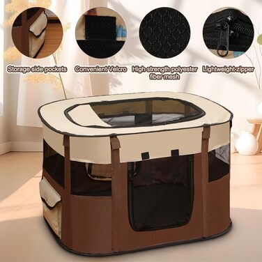 Клітка-манеж для тварин Welpenlaufstall, 70x55x40 см. Підходить для собак, кроликів, котів та морських свинок. Водонепроникний, коричневий.