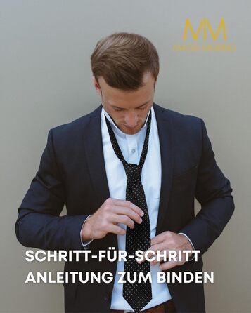Комплект краватки Massi Morino з нагрудною хустинкою, запонками та затискачем для краватки в подарунковій коробці - Чорна краватка в крапку для весілля
