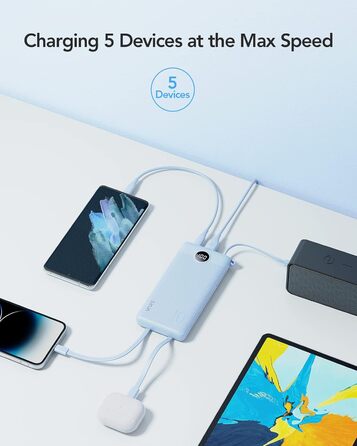 Power Bank VRURC 10000mAh з 4 кабелями: портативний акумулятор USB-C для iPhone, Huawei, Samsung та Android (синій)