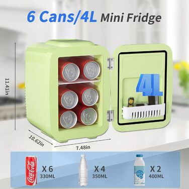 Міні-холодильник YASHE, 4 літри, для косметики та напоїв, 220V AC/ 12V DC, термоелектричне охолодження та підігрів, білий/зелений