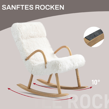 HOMCOM Rocking Chair Glider Armchair, Still Chair with Wool-look Fabric up to 120 kg, ideal for Bedroom & Living Room, White