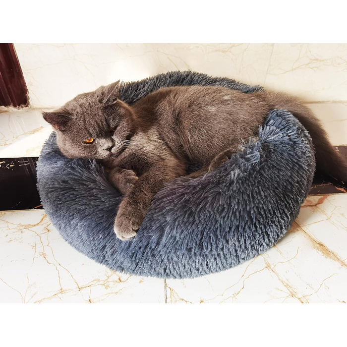 Килимок для котів та собак 50/60 см, м'який, плюшевий, круглий, з антиковзаючим покриттям, легко миється