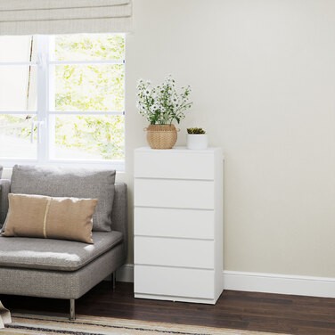 HOMCOM Chest of Drawers/Dresser/Sideboard with 5 Drawers, Office Cabinet with Tip-Proof Pull Handles, for Living Room, Bedroom, White, 55 x 34 x 100 cm | Aosom