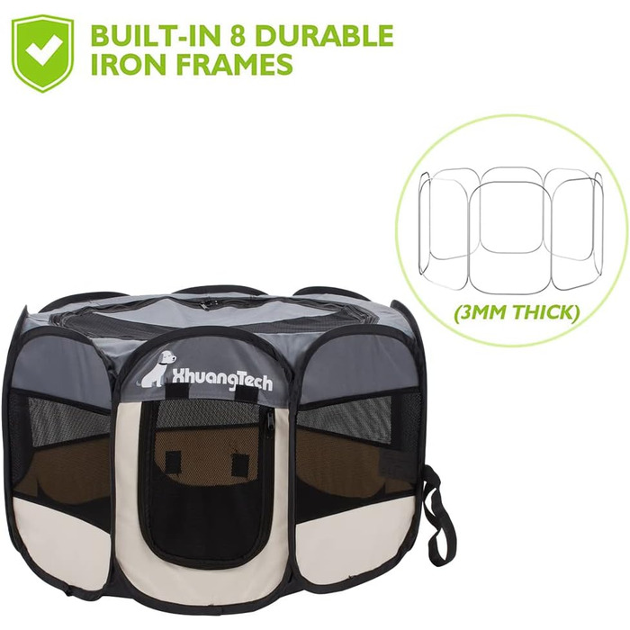 Клітка-манеж для тварин XhuangTech: собаки, коти, цуценята, 80x80x58,4 см, м'який матеріал, портативна, складана, для дому та вулиці, сірий та бежевий