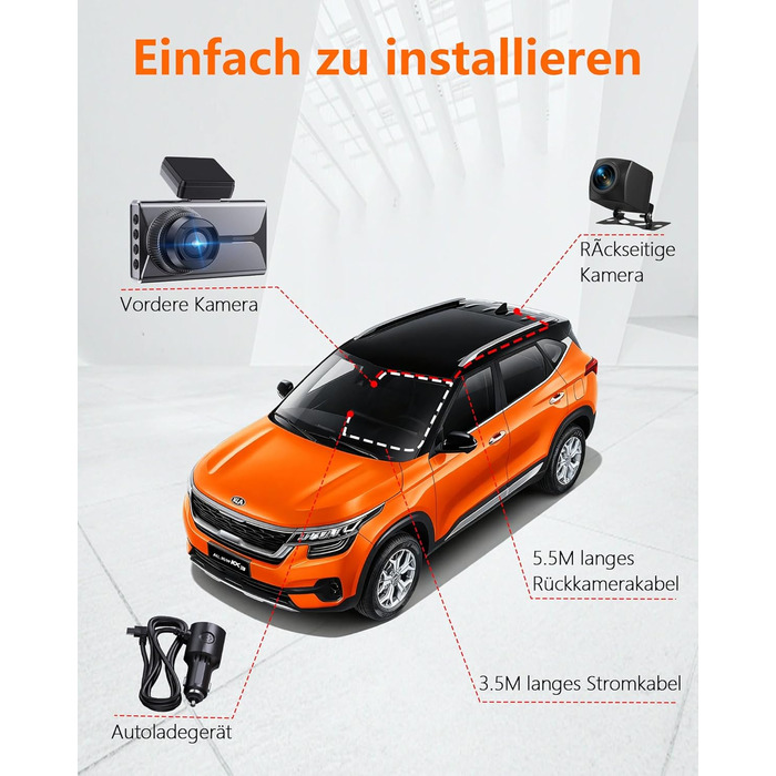 Відеореєстратор Antfutre Dashcam Auto Vorne Hinten 4K+1080P з GPS, WiFi, HDR, G-Sensor, 24/7 Parküberwachung, Loop-Aufnahme MXC-857-64GB
