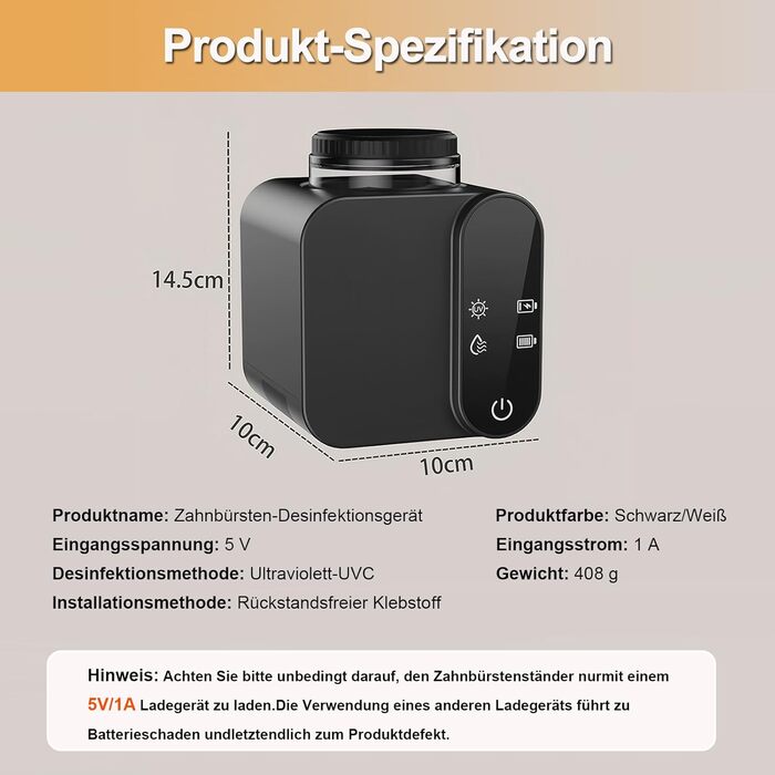 Стерилізатор зубних щіток Maxspace UV з підсвічуванням, електричний, настінний, USB/Solar зарядка, 2 слоти (чорний)